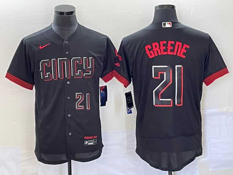 Mens Cincinnati Reds #21 Hunter Greene Number Black 2023 City Connect Flex Base Jersey